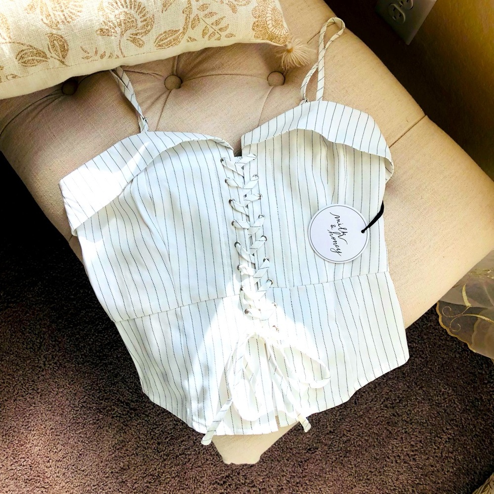Striped lace up corset cami size S